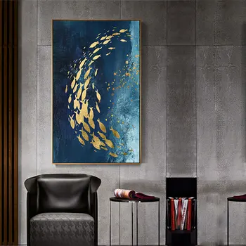 Aukso Žuvys, Abstrakčiai Sienos Plakatas Modernaus Stiliaus Drobės Spausdinti Tapybos Šiuolaikinio Meno Kambarį Įėjimo Apdaila Nuotrauką