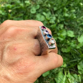 Bohemijos derliaus žavesio keturių tonų žiedai moterims punk hip pop papuošalai infinity antikvariniai sidabro spalvos kristalų vyrų žiedas