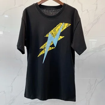 2020 metų vasaros naują spausdinimo žaibo projektavimo grynos medvilnės marškinėlius moterų atsitiktinis apvalios kaklo trumpomis rankovėmis T-shirt grafikos tees