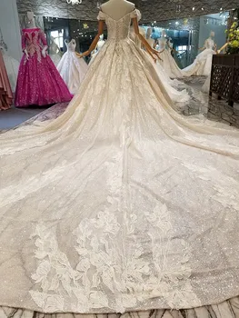 LS014478 blizga vestuvių suknelė su blizgučiai brangioji off peties nėrinių v-atgal iš nekilnojamojo gamyklos abito da sposa corto