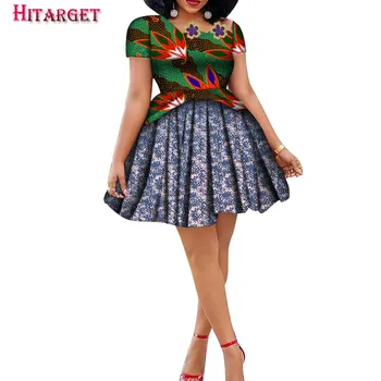 2020 Moterų Drabužių Afrikos heidi bazin Riche trumpomis Rankovėmis Apvalios Kaklo Sijonas Dashiki One-piece Suknelė Afrikos Drabužius WY7562