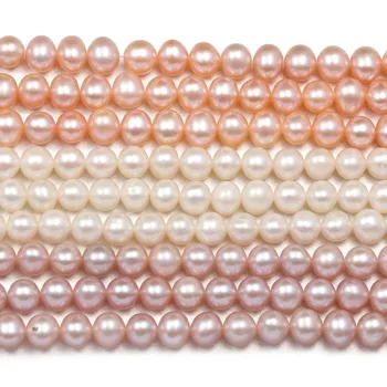Naujosios AAA natūralių gėlavandenių perlų, baltos ir rožinės spalvos apvalių perlų karoliukai, naudojami papuošalų priėmimo 