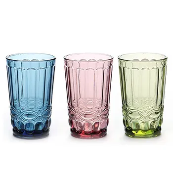 [3 Gabalus] Retro Reljefo Stiklo Spalvos Stiklo Taurės Europos Stiliaus Storio Namų Ūkio Dydį, Pieno, Sulčių Taurė