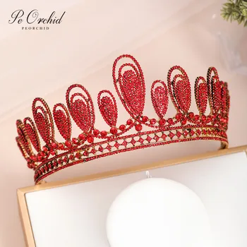 PEORCHID Princess Crown Nuotakos Tiara Juoda/Raudona Accessori Capelli Sposa Deimantų Kristalų ekrano užsklandą Vestuvių Vinjetė
