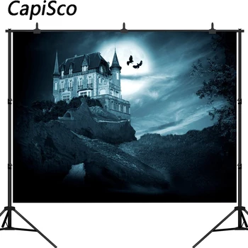 Capisco fotografijos fonas Helovinas pilis nakties danguje mėnulio fone photobooth fotosesijos šaudyti photocall spausdinti