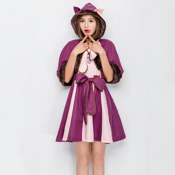 Lolita Moterų Princesė Dress Saldus Mielas Mergaičių Alice In Wonderland Violetinė Pouting Katė Cosplay Kostiumas