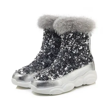 žiemos Naujas Triušio plaukų mados Apvalios galvos China sniego batai studentų Laisvalaikio saldus Išlaikyti šiltas Aukšto kulno Moterų batai dydis 34-46
