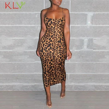 Seksualus Leopard Suknelė Midi Blauzdos Spageti Dirželis Suknelės Atsitiktinis Moterys Šalis Elegantiškas Vasarą Sundress didelio Dydžio Drabužius, Vestidos 20Jan