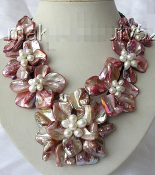 NEMOKAMAS PRISTATYMAS> klasikinis baltas baroko gėlavandenių perlų shell gėlių odos karoliai AAA stiliaus Bauda Kilnus realus Fizinis &
