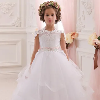 Elegantiškas Gėlių mergaičių Suknelės Appliques tiulio Ilgai Mažai Princesė Kamuolys Suknelė Vestuvių Partijos Inscenizacija Pirmoji Komunija Užsakymą