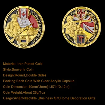 Suvenyrų Laisvės Monetos II Pasaulinio Karo Prancūzijos Normandijos Iškrovimo Aukso Iššūkis Monetos W/ Prabangių Monetų Dėžutė