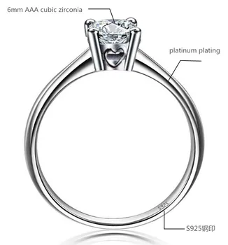 Aukštos kokybės 1.2 karatų 4 nagai cirkonis Žiedai moterims, Papuošalai aljanso JAV dydis Valentino dovana