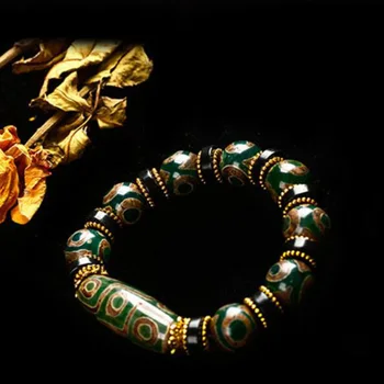 Naujas Pardavimo Vyrų ir Moterų Devynių Akių Perlų Apyrankė Natūrali Jade Chalcedony Vertus String Etninės Stiliaus Tibeto Restauravimo Tri-Akis