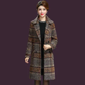 Aukštos kokybės boutique moterų 10% vilnos, vilnonis kailis ilgas skyriuje 2019 m. rudens ir žiemos naujas mados grotelės plonas vilnonis paltas