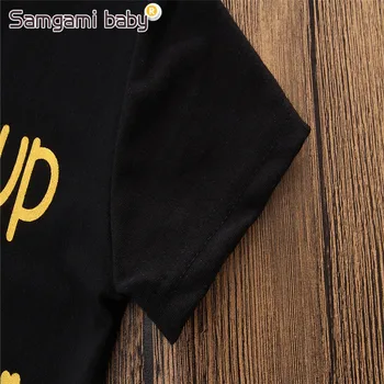 SAMGAMI KŪDIKIŲ Bamblys Mergaičių Drabužius Vasarą 3pcs/set Black T-shirt Viršūnes+stripe Kelnės Kelnės+lankelis Mergina Drabužių Rinkinys Vaikams 0-3Y
