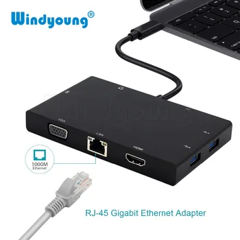 USB C USB 3.1 C Tipo Stebulės VGA 4K HDMI Audio C Tipo PD Rj45 Ethernet USB 3.0 Prievadas SD Kortelių Skaitytuvas Centru 