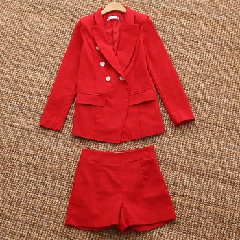 Pavasarį, rudenį moterų ziajać kostiumai rinkinys 2 vnt nauji raudoni šortai kostiumas moterų Blazers 