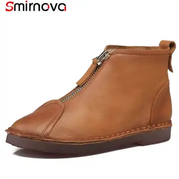 Smirnova PLIUS DYDIS 34-43 2018 KARŠTO mados zip natūralios odos batus, su plokščia platforma batai moterims rudens batai