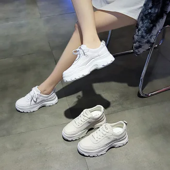 Moterų batai 2020 naujas ponios stambusis sportbačiai, balta vulkanizuoto avalynė atsitiktinis mados tėtis batai storio apačioje sportbačiai krepšelio