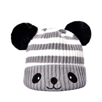 Bamblys Kūdikių Bžūp Rudenį, Žiemą Šilta Mezgimo Apsaugos Animacinių filmų Panda 3D Ausies Pliušinis Kamuolys Skrybėlę Atsipalaidavęs Kvėpuojantis Skrybėlę 0-4T