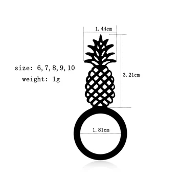 Ananasų Akrilo Žiedas Juodos Ažūrinės Figūrinių Ananasų Vaisių Mielas Minkštas Multi Dydžio Retro Žiedai Moterų Mados Šalies Asmenybės Papuošalai
