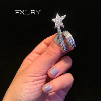 FXLRY Naujo Dizaino Mikro Nutiesti Kubinis Cirkonis prabanga kometa meteoras žiedas rodomojo piršto žiedą, moterims, dovana, Papuošalai