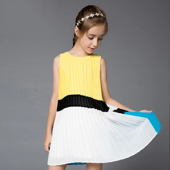 Europos ir Amerikos vaikų drabužiai moterims vasaros juostele susiuvimo šifono mergina suknelė be rankovių diržas plisuotos