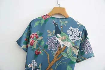 Karšto pardavimo XD50 spausdinimo v-neck dress - 1459 Europos ir Amerikos mados ir gėlės, ir paukščiai