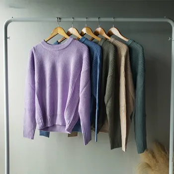 Toppies 2020 m. rudens žiemos megzti megztinis moterų apvalios kaklo puloveriai) su ilgomis rankovėmis jersey vintage drabužiai, žieminiai drabužiai moterims