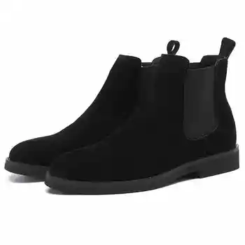 Garsaus prekės ženklo vyrai atsitiktinis kaubojaus batai juoda paslysti ant karvės verstos odos įrankiai lauko batai platformos kulkšnies trumpas įkrovos zapato bota