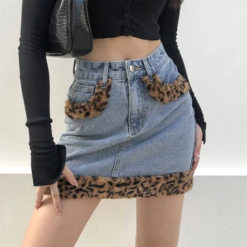 SUCHCUTE Tiesiai Mini Sijonas y2k Estetinės Leopard Kratinys Moterų Demin Sijonai 2020 Streetwear Gotikos E mergina Šalies Komplektai
