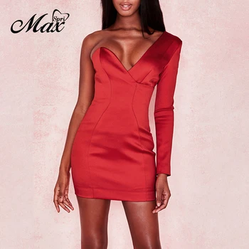 Max Spri 2019 M. Rudenį, Žiemą, Nauji Ilgi Vieną Petį Asimetriškas Iškirpte Bodycon Mini Suknelė Su Sexy Moterys Šalis Vestidos