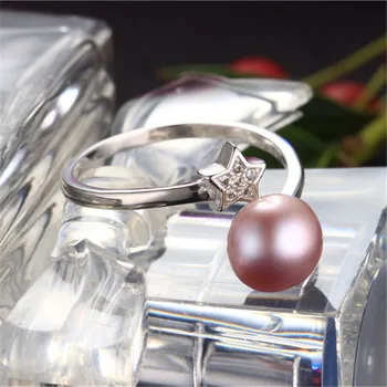 Dainashi Mados Dizaino 925 Sterling Silver Star Cirkonis Kristalų Atidaryti Žiedas Originali Gėlo Vandens Dirbtiniu Būdu Išaugintų Perlų Žiedą Dovanų Šalis