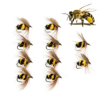 10vnt #10 Dirbtinis Vabzdžių Masalas Bumble Bee Skristi Upėtakių Žvejybos Masalas, Lauko, Žvejybos Reikmenys