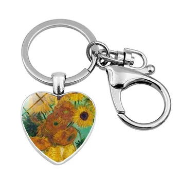 WG1pc Van Gogh Star Mėnulis Naktį Saulėgrąžų Keychain Širdies formos Pakabukas Metalo Omarų Sagtimi paketų prižiūrėtojų raktinę Moterų Papuošalų Maišelis