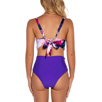 TYAKKVE Push Up Bikinis Aukšto Juosmens maudymosi kostiumėlį Kaklaraištis Dažų maudymosi Kostiumėliai Moterims 2020 Nėrinių Iki Paplūdimio Iškirpti Seksualus Biquini Maudymosi Kostiumas
