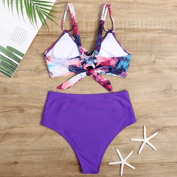 TYAKKVE Push Up Bikinis Aukšto Juosmens maudymosi kostiumėlį Kaklaraištis Dažų maudymosi Kostiumėliai Moterims 2020 Nėrinių Iki Paplūdimio Iškirpti Seksualus Biquini Maudymosi Kostiumas