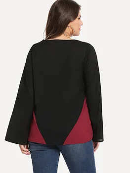 2021 Moterų Šifono marškinėlius Plius dydis 5XL XXXXL Naują Atsitiktinis O-Neck Slim Prarasti Vintage Marškinėliai Ilgai Blyksnius Rankovėmis marškinėliai