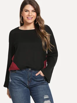 2021 Moterų Šifono marškinėlius Plius dydis 5XL XXXXL Naują Atsitiktinis O-Neck Slim Prarasti Vintage Marškinėliai Ilgai Blyksnius Rankovėmis marškinėliai