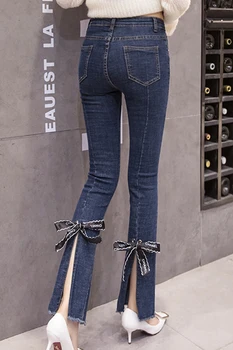 Plonas Lankas Padalinta Harajuku Džinsinio Audinio Kelnės Moterims Streetwear Apačioje Audinio Džinsai Studentų Mergaitės Pavasarį 2020 Naujų Korėjos Aukšto Juosmens