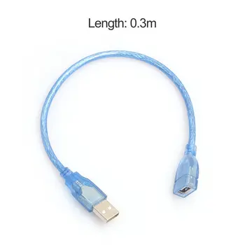 30CM Didelės Spartos USB 2.0 Extension Cable Skaidrus, Mėlynas Vyrų ir Moterų USB prailginimo Laidas Vario Core USB Trumpas Kabelis