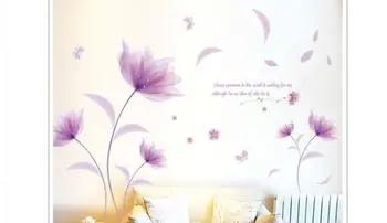 Nuimamas Violetinės Gėlės Nuimamas Dailės Freskos Siena Lipdukas Namų Gyvenimo Vinilo 
