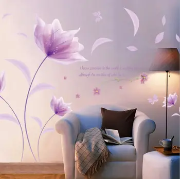 Nuimamas Violetinės Gėlės Nuimamas Dailės Freskos Siena Lipdukas Namų Gyvenimo Vinilo 
