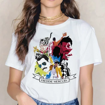 Ullzang marškinėlius moterims Freddie Mercury marškinėliai moterų hip-hop nauja, t-shirt ulzzang Karalienė Juosta estetinės vasaros Atsitiktinis femme Grafinis