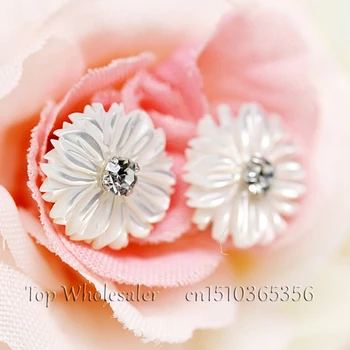 Didmeninė Gamtinių Motina Pearl Shell Daisy Gėlių Stud Auskarai Moterims, Originali Grynas 925 sterlingas sidabro bižuterijos