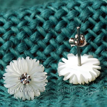 Didmeninė Gamtinių Motina Pearl Shell Daisy Gėlių Stud Auskarai Moterims, Originali Grynas 925 sterlingas sidabro bižuterijos