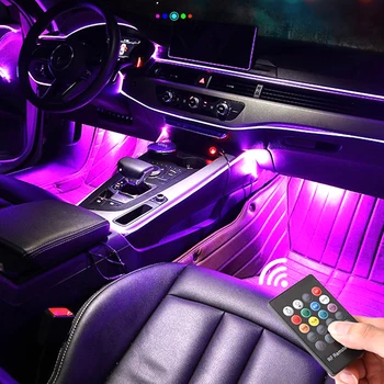 Automobilių Atmosfera Lempos Aplinkos Lempa Lanksti EL Viela RGB LED Juostelės Šviesos Auto Dekoratyvinės Šviesos Automobilio Salono Šviesos Nuotolinio Valdymo