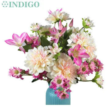INDIGO - 5 Stiebai (5 Žiedų/Kamieninių) Šilko Gėlių Žalia Dahlia Purškimo Didelis Daisy Vestuvių Gėlių Atveju Šalis Gėlių