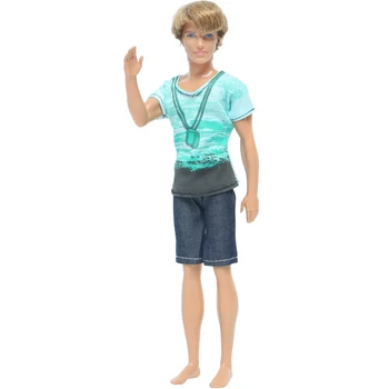 Vienas Vnt Vyrų Vasaros Aprangą Karoliai Dizaino T-shirt Džinsai, Trumpos Kelnės Atsitiktinis Dėvėti Drabužiai Ken Lėlės Priedai, Baby Girl Žaislas