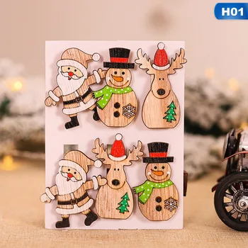 6Pcs Kalėdų Tema Mažos Raudonos Medienos Įrašus Mini Santa Claus/Elnių/Sniego/Meška Formos Mediniai Lengas Foto Amatų Įrašą
